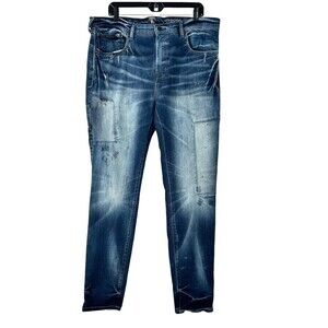 PRPS Jeans 38X33 Windsor Tapered Skinny Paint Splatter Stretch Indigo Distressed